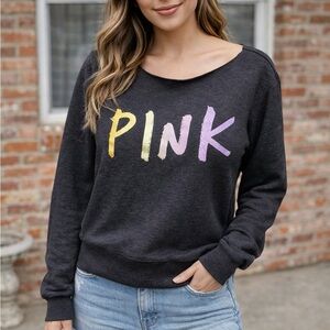 Victoria's Secret Black Sweatshirt with Yellow and Purple PINK Graphic